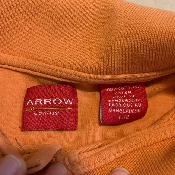Arrow Orange Polo Shirt Size L 100% Cotton Collared Short Sleeve - Picture 3 of 5